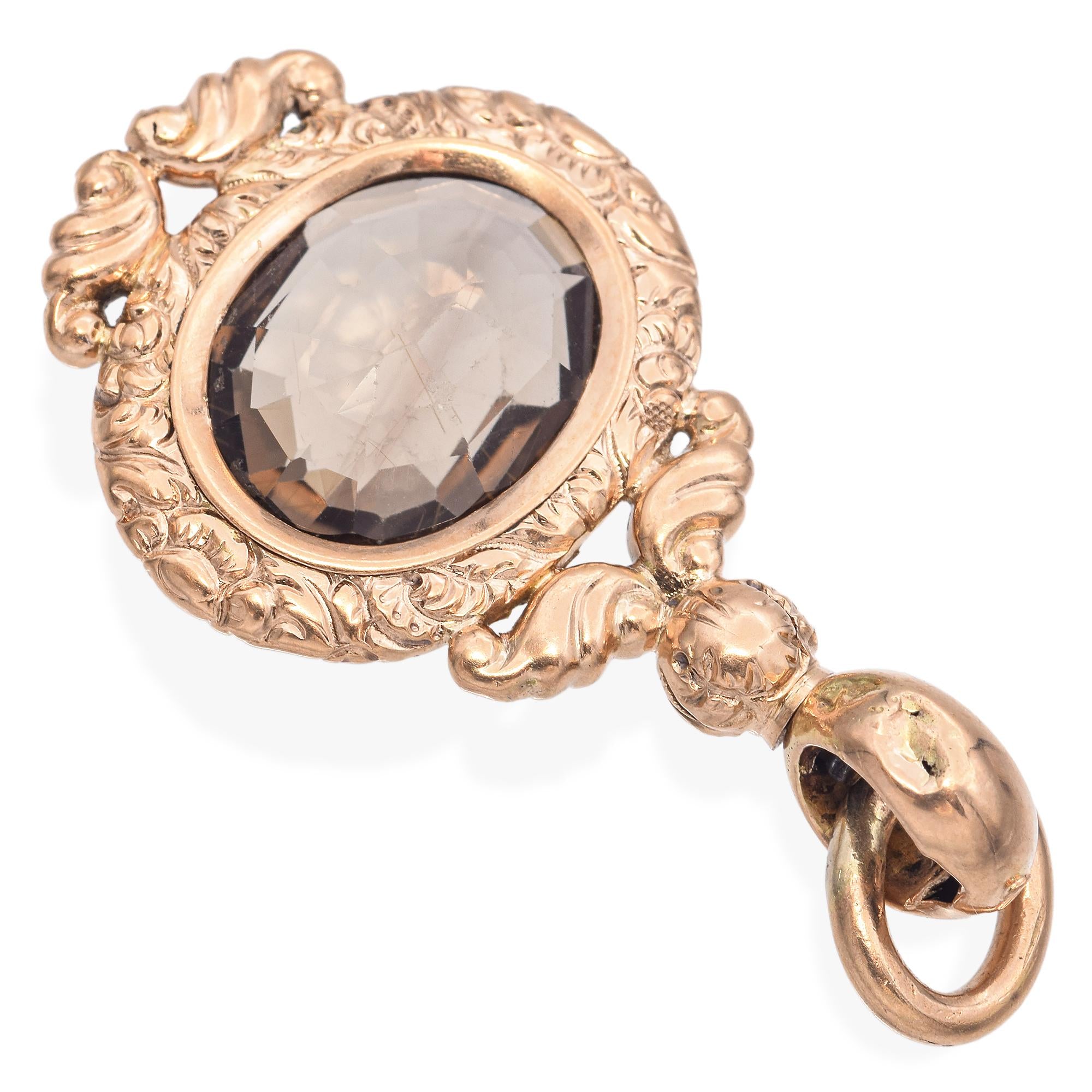 Antique Victorian Yellow Gold and Smoky Quartz Watch Fob Pendant