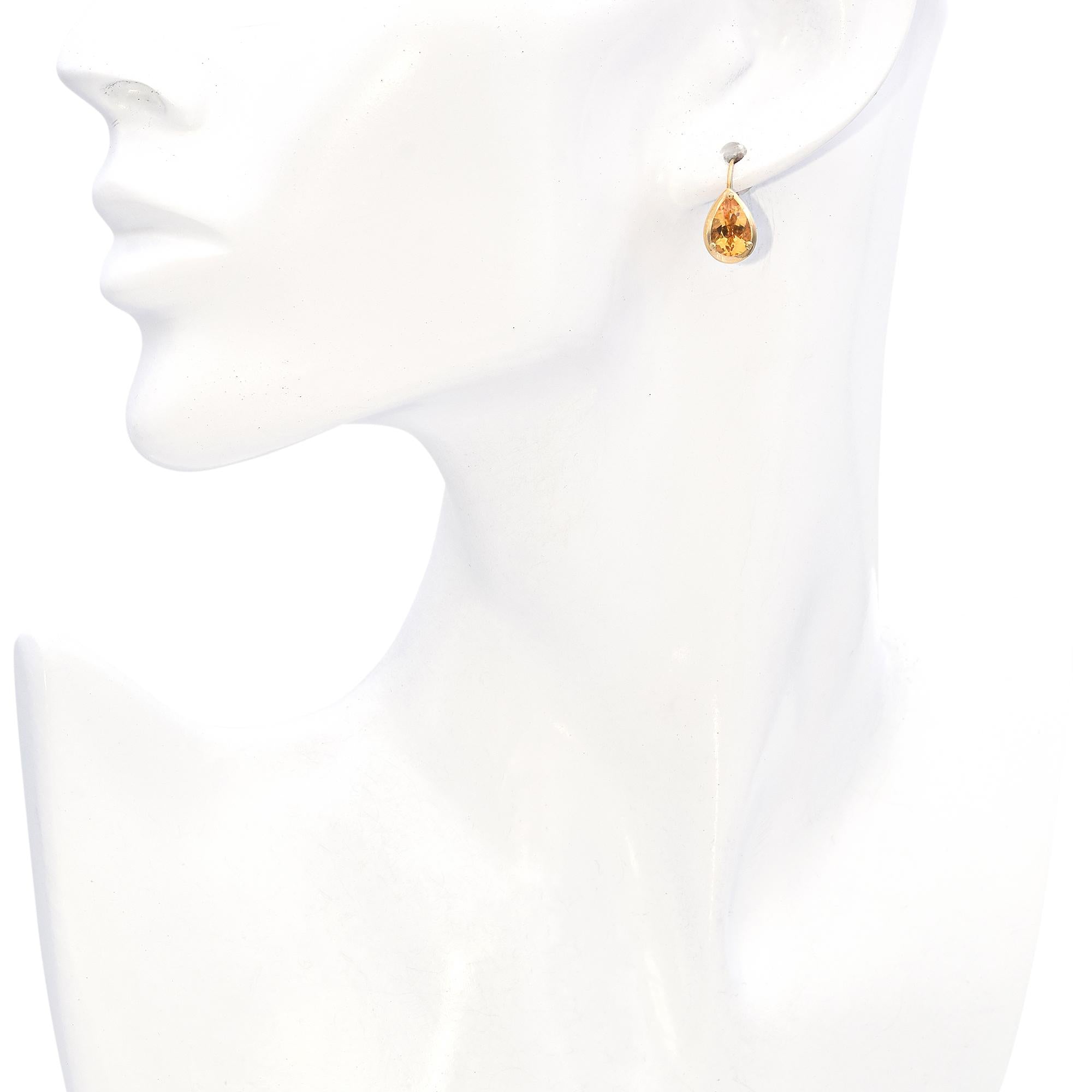 14K Yellow Gold 2.1 TCW Pear Citrine Drop Earrings