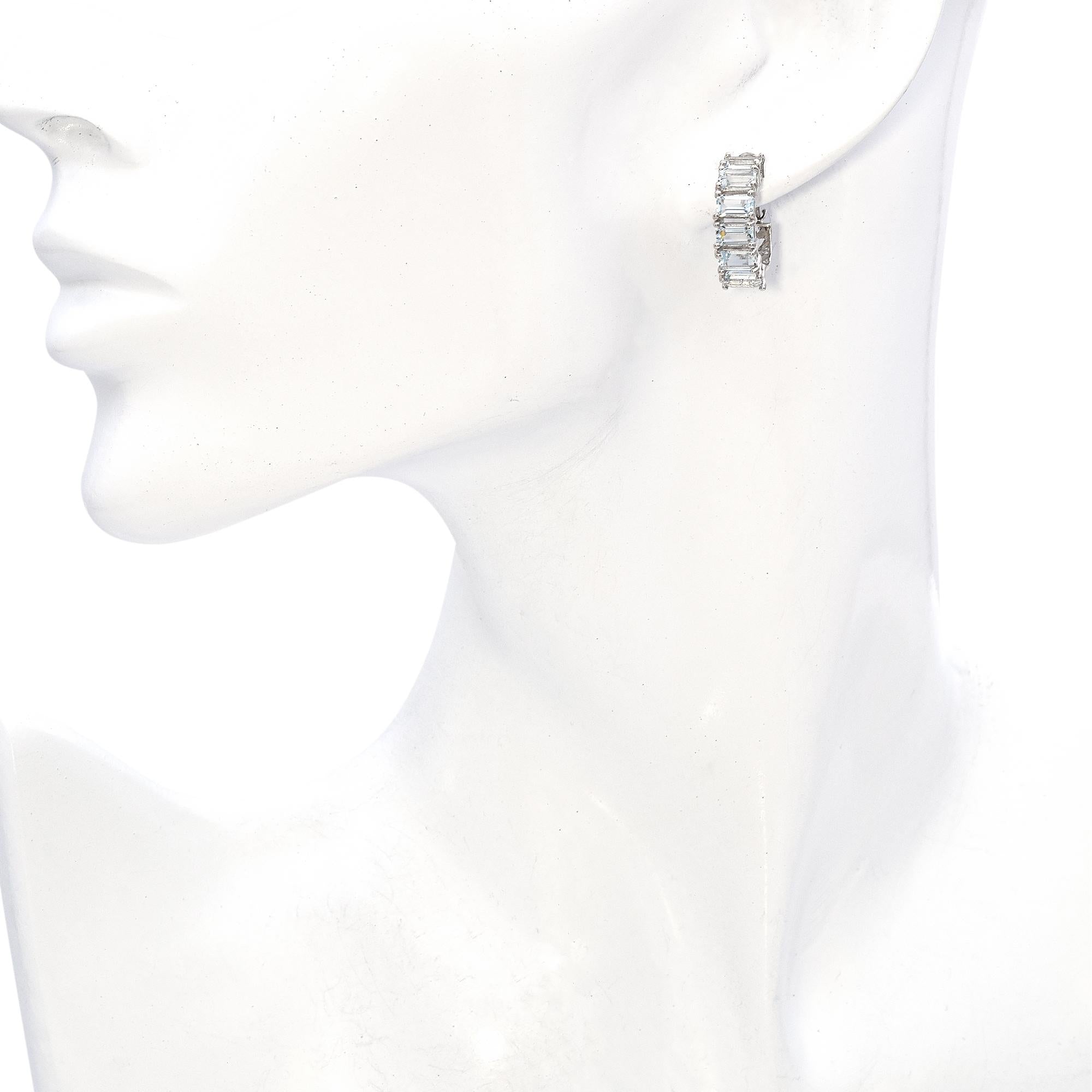 14k White Gold Aquamarine Half Hoop Earrings