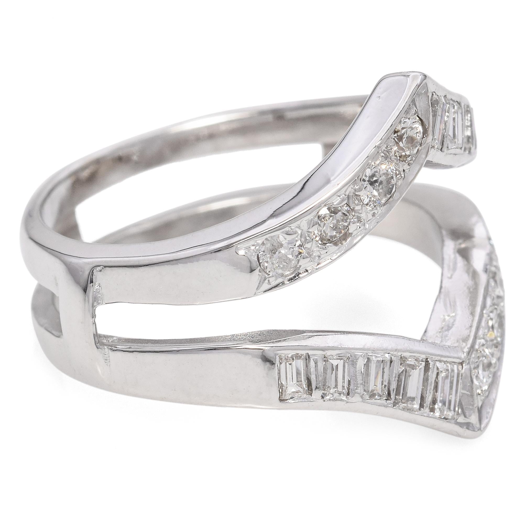 14K White Gold Round and Baguette 0.40 TCW  Diamond Engagement Ring Enhancer