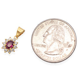 18K Yellow Gold 0.17 Ct. Ruby and Diamond Halo Pendant