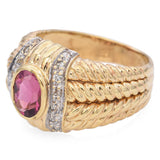 14K Yellow Gold Pink Tourmaline Wide Band Ring