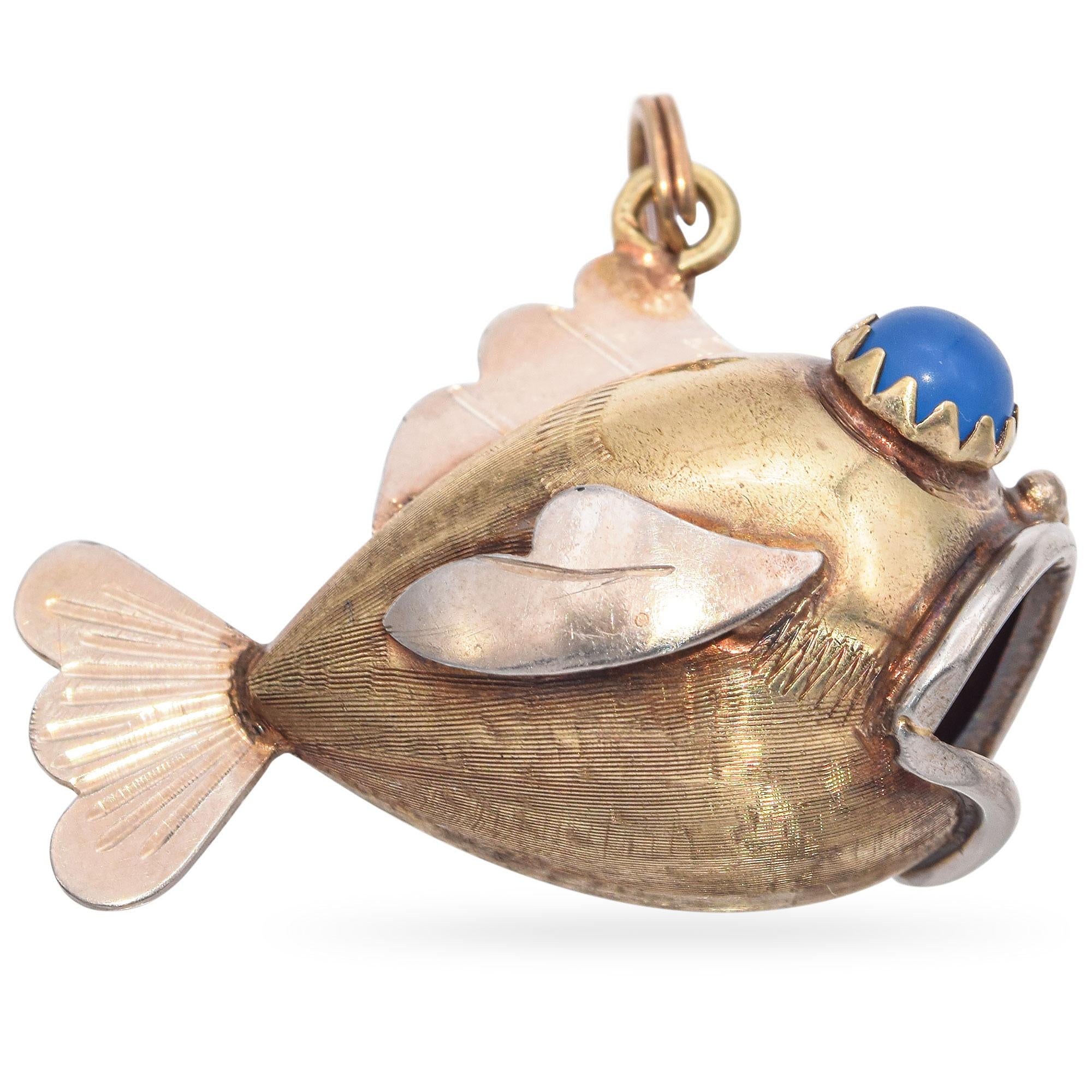 Vintage Two-Tone 14K Gold Fish Charm Pendant