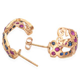 14K Yellow Gold 0.94 TCW Ruby and Sapphire Semi-Cuff Earrings