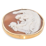 Antique 17K Yellow Gold Cherub and Three Women Shell Cameo Brooch