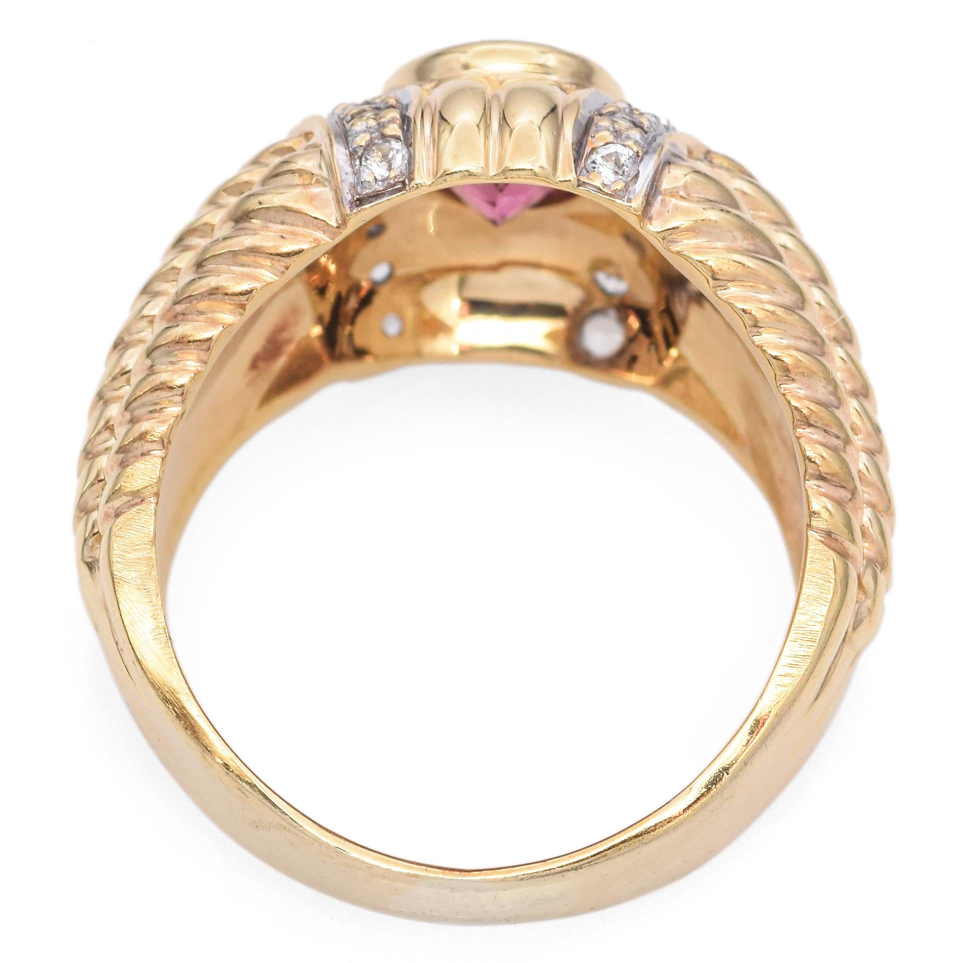 14K Yellow Gold Pink Tourmaline Wide Band Ring