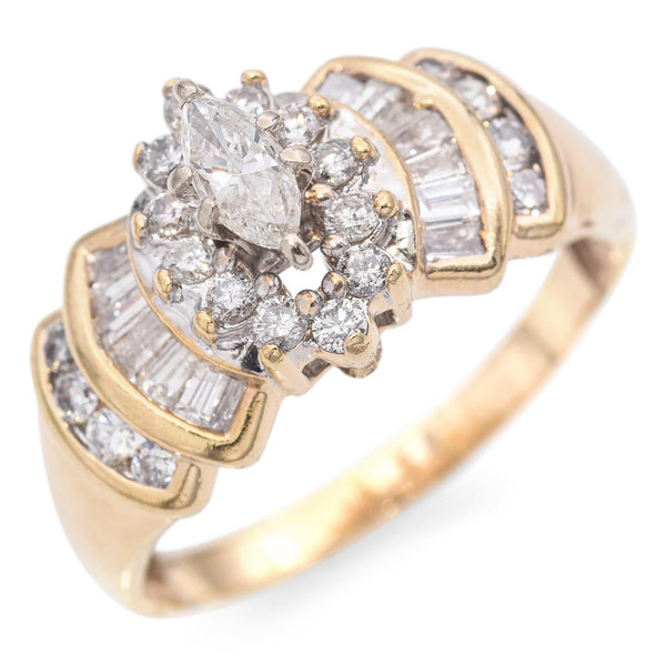 Vintage Yellow Gold Marquise Diamond Cluster Ring