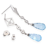 14K White Gold Briolette Cut Blue Topaz Diamond Dangle Drop Earrings