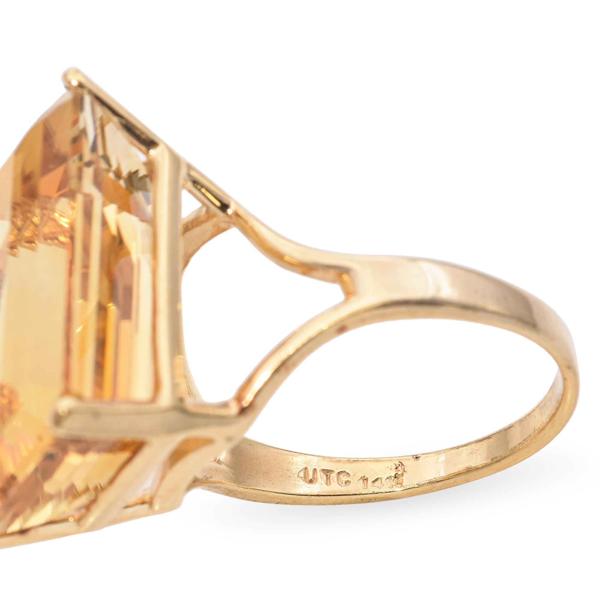 14K Yellow Gold Emerald-Cut 22.40 Ct. Citrine Cocktail Ring