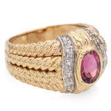 14K Yellow Gold Pink Tourmaline Wide Band Ring