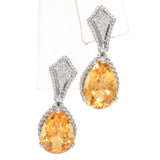 14K White Gold Pear Cut 2.78 Ct. Citrine Drop Earrings