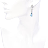 14K White Gold Briolette Cut Blue Topaz Diamond Dangle Drop Earrings