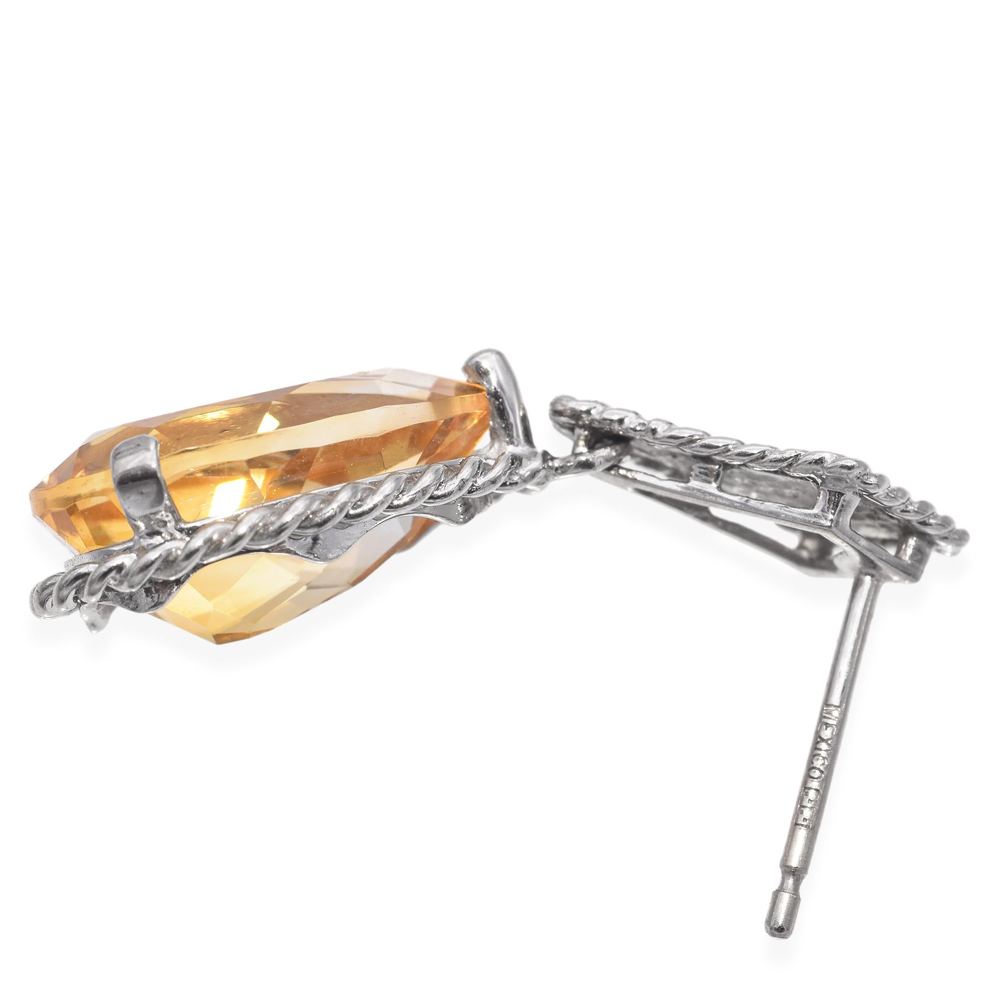 14K White Gold Pear Cut 2.78 Ct. Citrine Drop Earrings