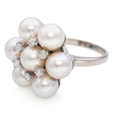 Vintage 14K White Gold Pearl and Diamond Cluster Ring