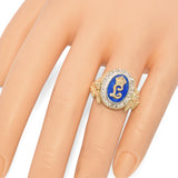 Antique 16k Yellow Gold and Enamel "L" Initial Ring with Rose Cut Diamond Halo