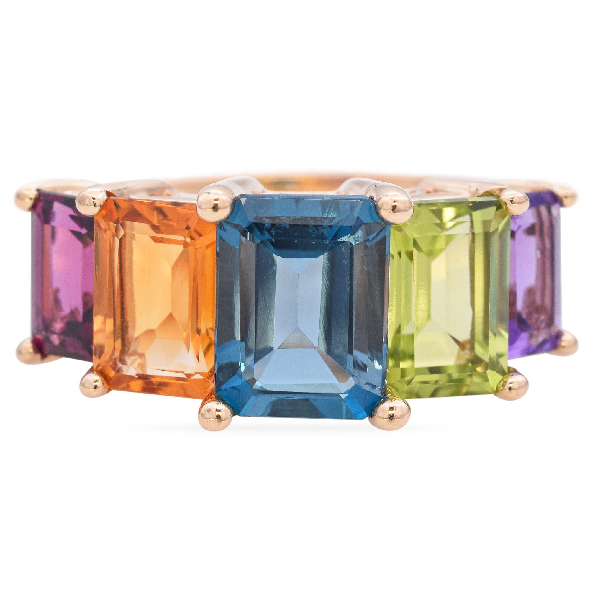 14k Yellow Gold Step Cut Multi-Gemstone Ring