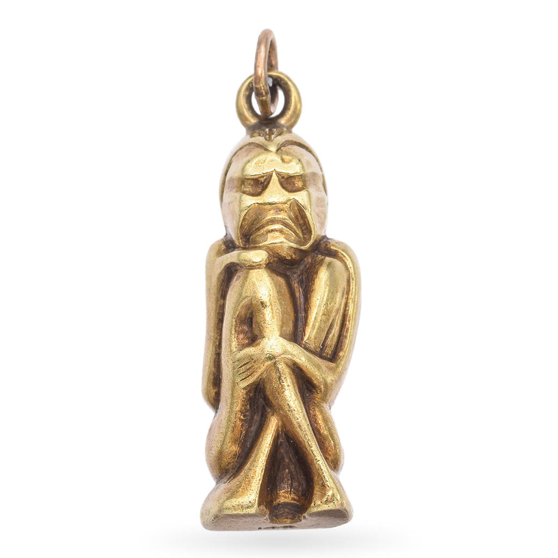 Vintage 14K Yellow Gold Sitting Man Charm Pendant