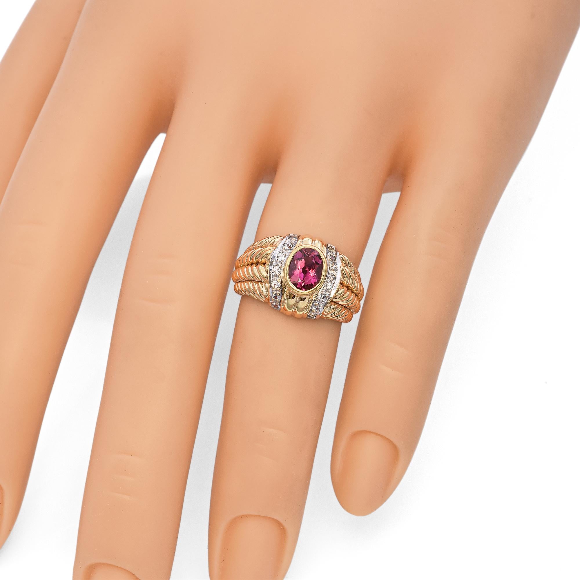 14K Yellow Gold Pink Tourmaline Wide Band Ring