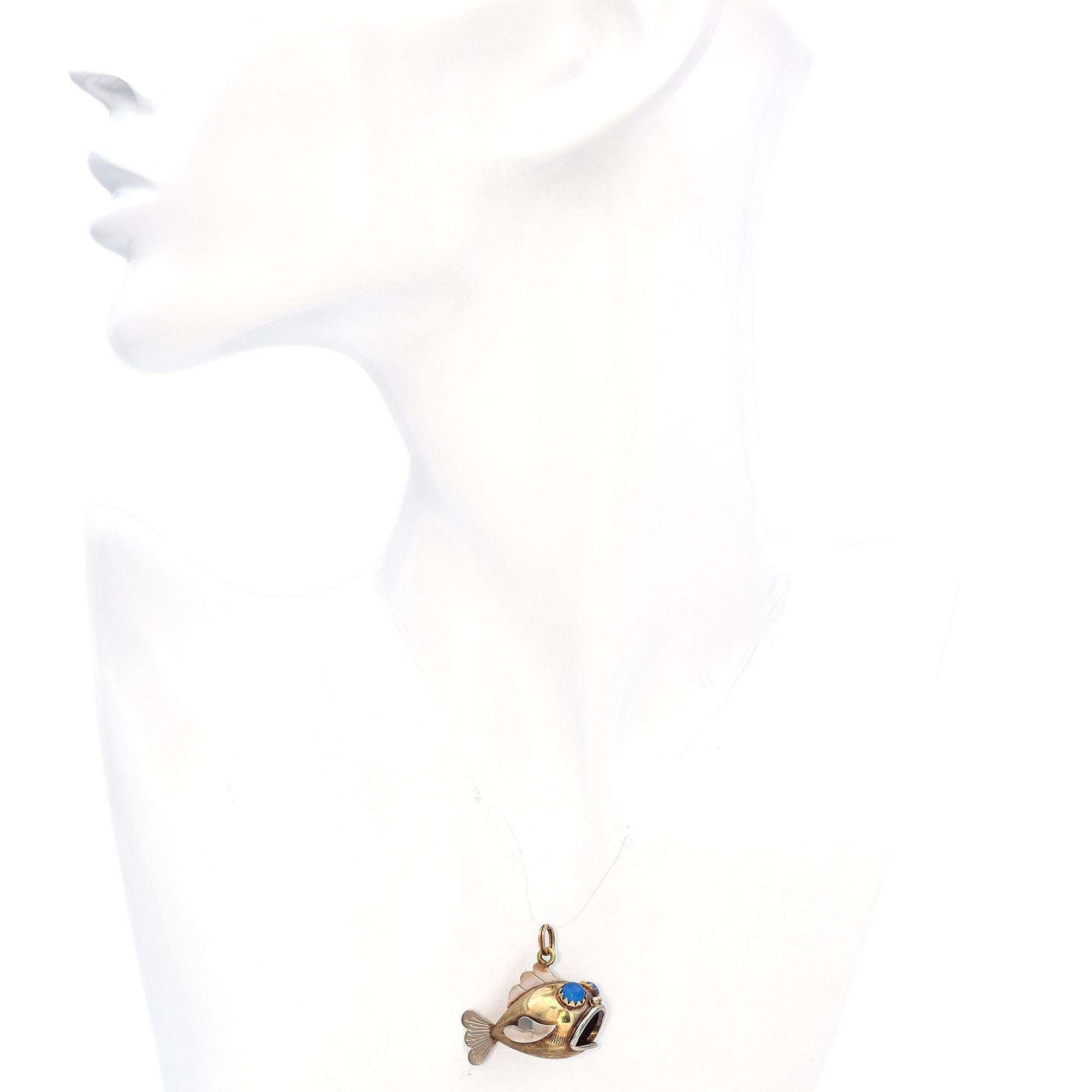 Vintage Two-Tone 14K Gold Fish Charm Pendant