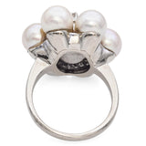 Vintage 14K White Gold Pearl and Diamond Cluster Ring