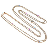 Antique 18K Yellow Gold Pocket Watch Chain With Pink and Blue Sapphire Accents