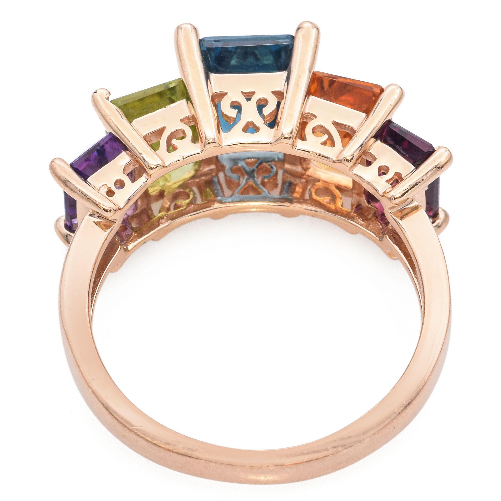 14k Yellow Gold Step Cut Multi-Gemstone Ring