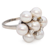 Vintage 14K White Gold Pearl and Diamond Cluster Ring