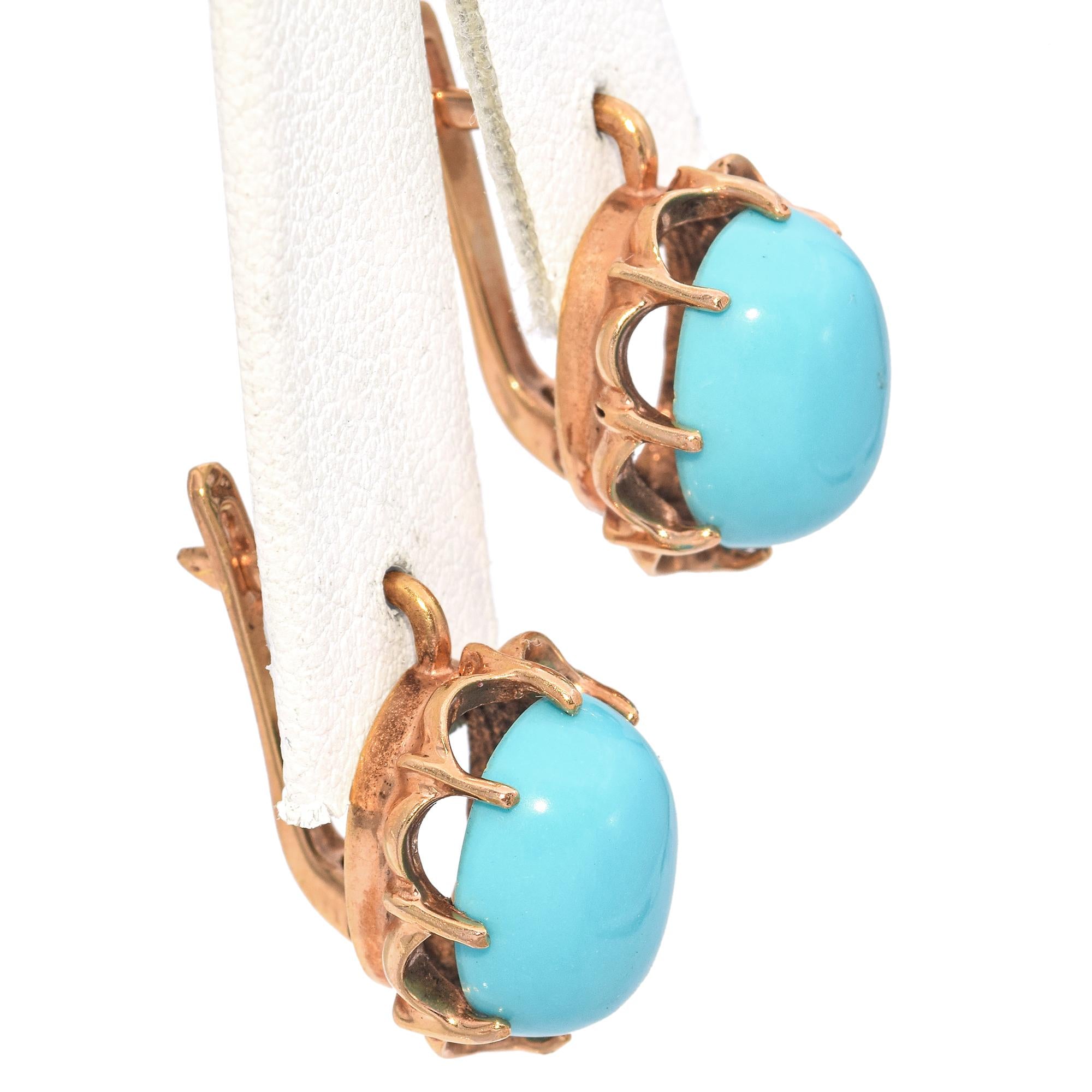 Vintage Yellow Gold Turquoise Cabochon Earrings