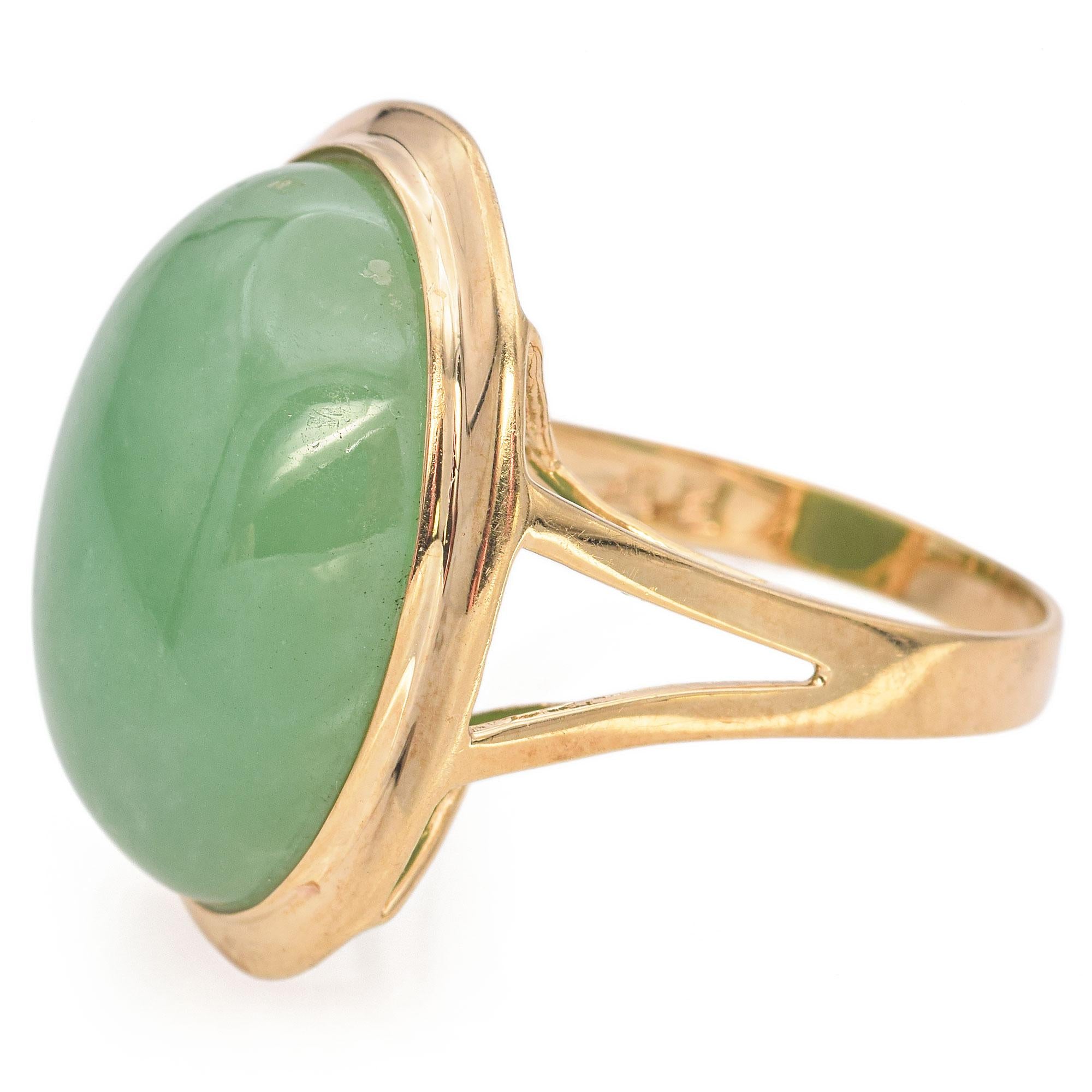 14k Yellow Gold  17.30 Ct Green Jade Cocktail Ring