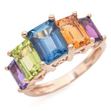 14k Yellow Gold Step Cut Multi-Gemstone Ring