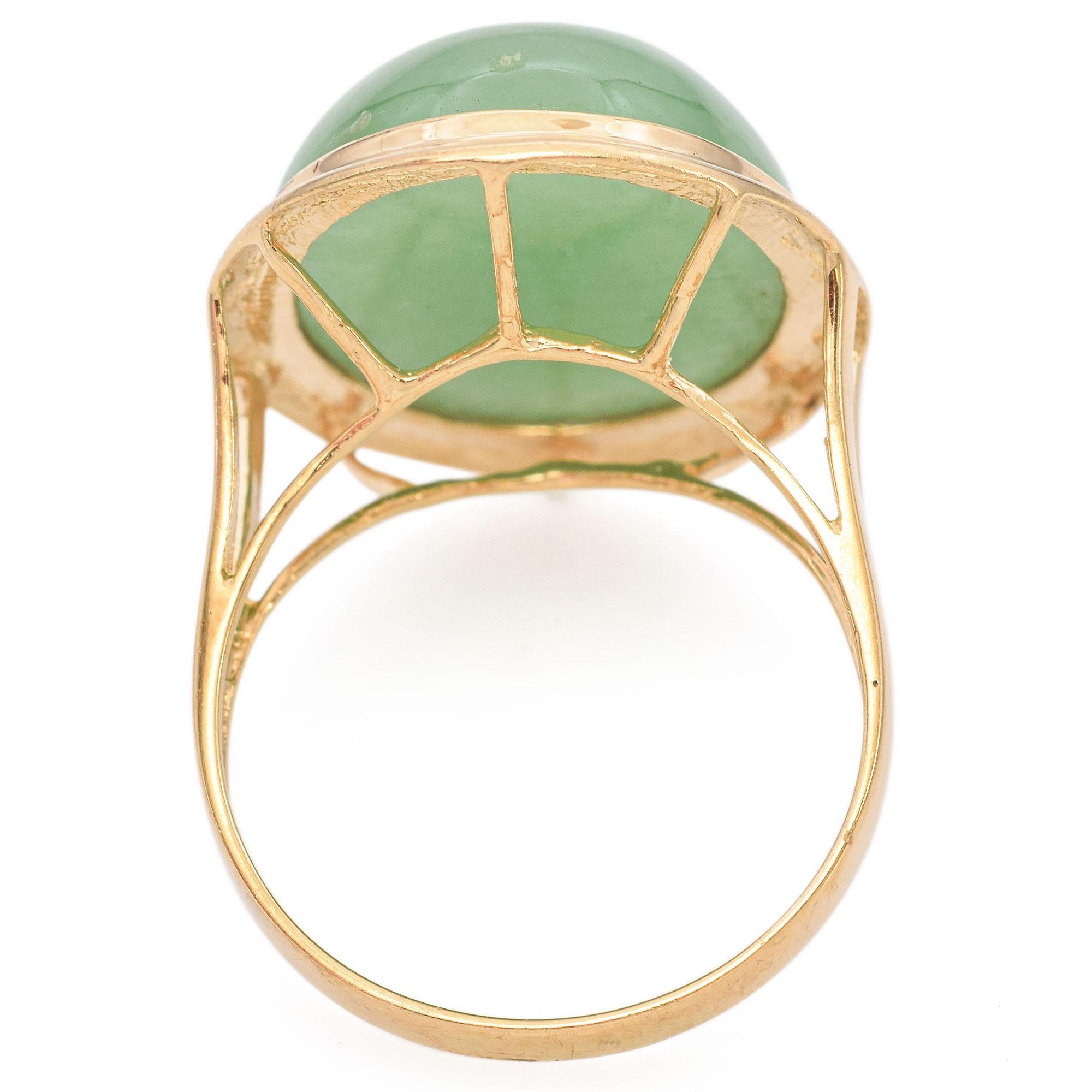 14k Yellow Gold  17.30 Ct Green Jade Cocktail Ring