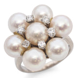 Vintage 14K White Gold Pearl and Diamond Cluster Ring