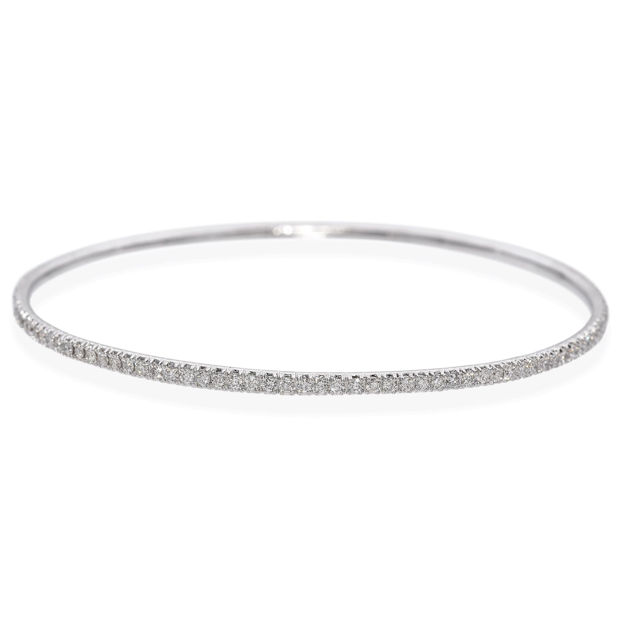 14K White Gold 1.78 TCW Diamond Bangle Bracelet