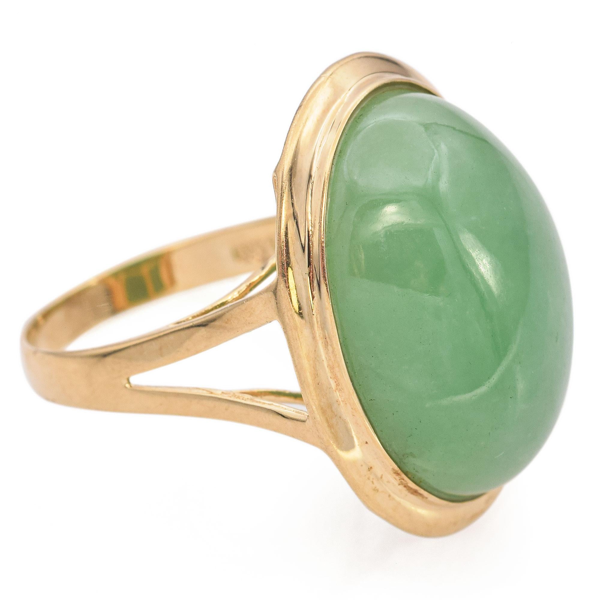 14k Yellow Gold  17.30 Ct Green Jade Cocktail Ring