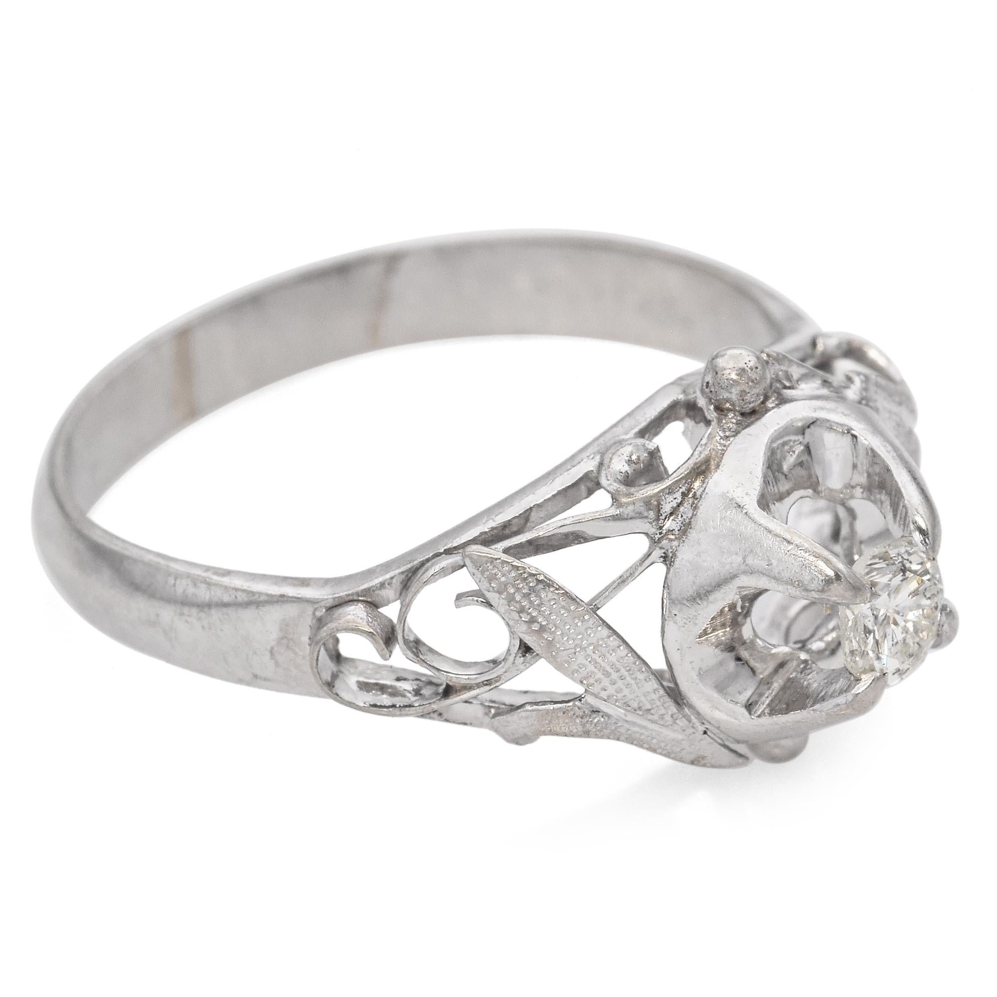 Antique 10K White Gold Diamond Engagement Ring