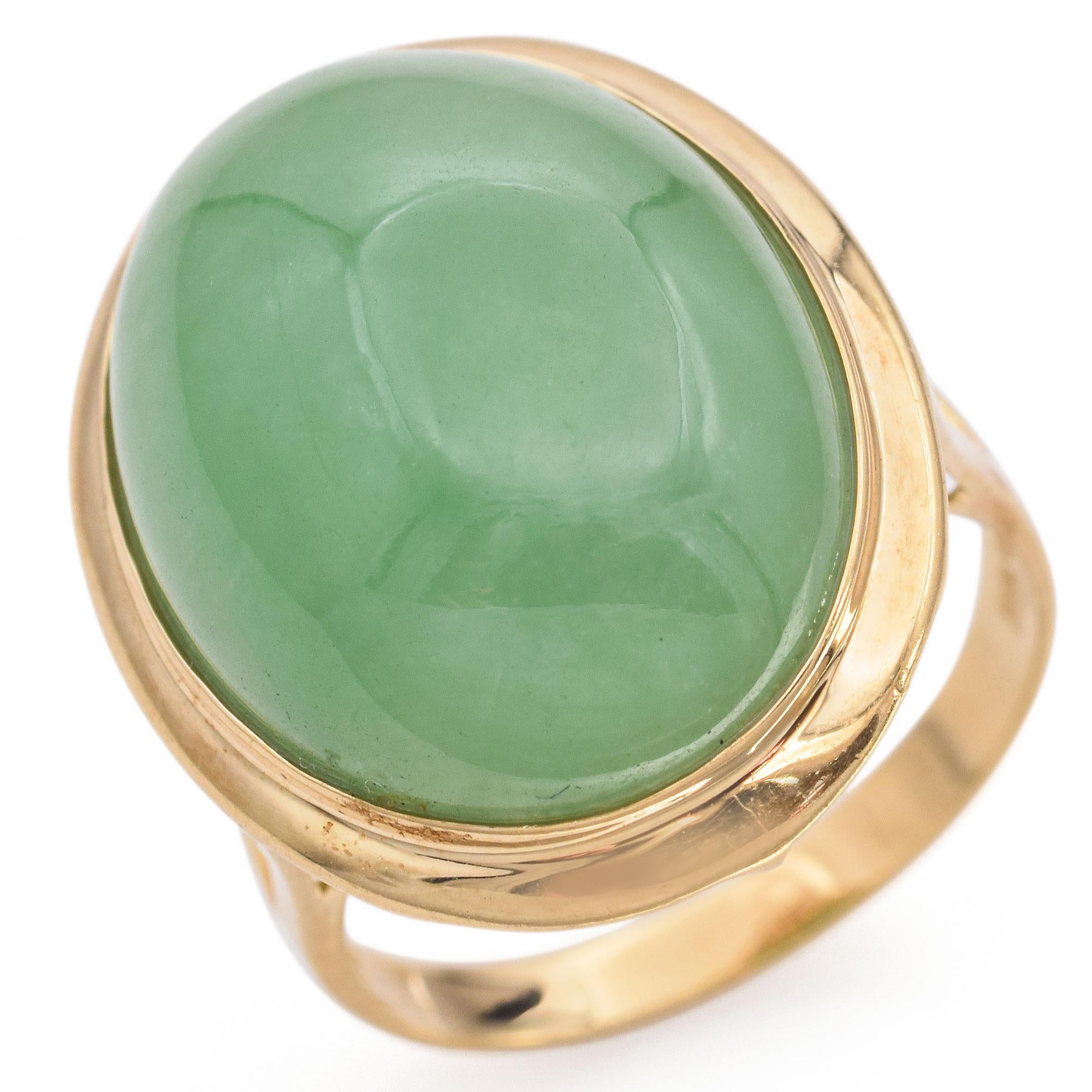 14k Yellow Gold  17.30 Ct Green Jade Cocktail Ring