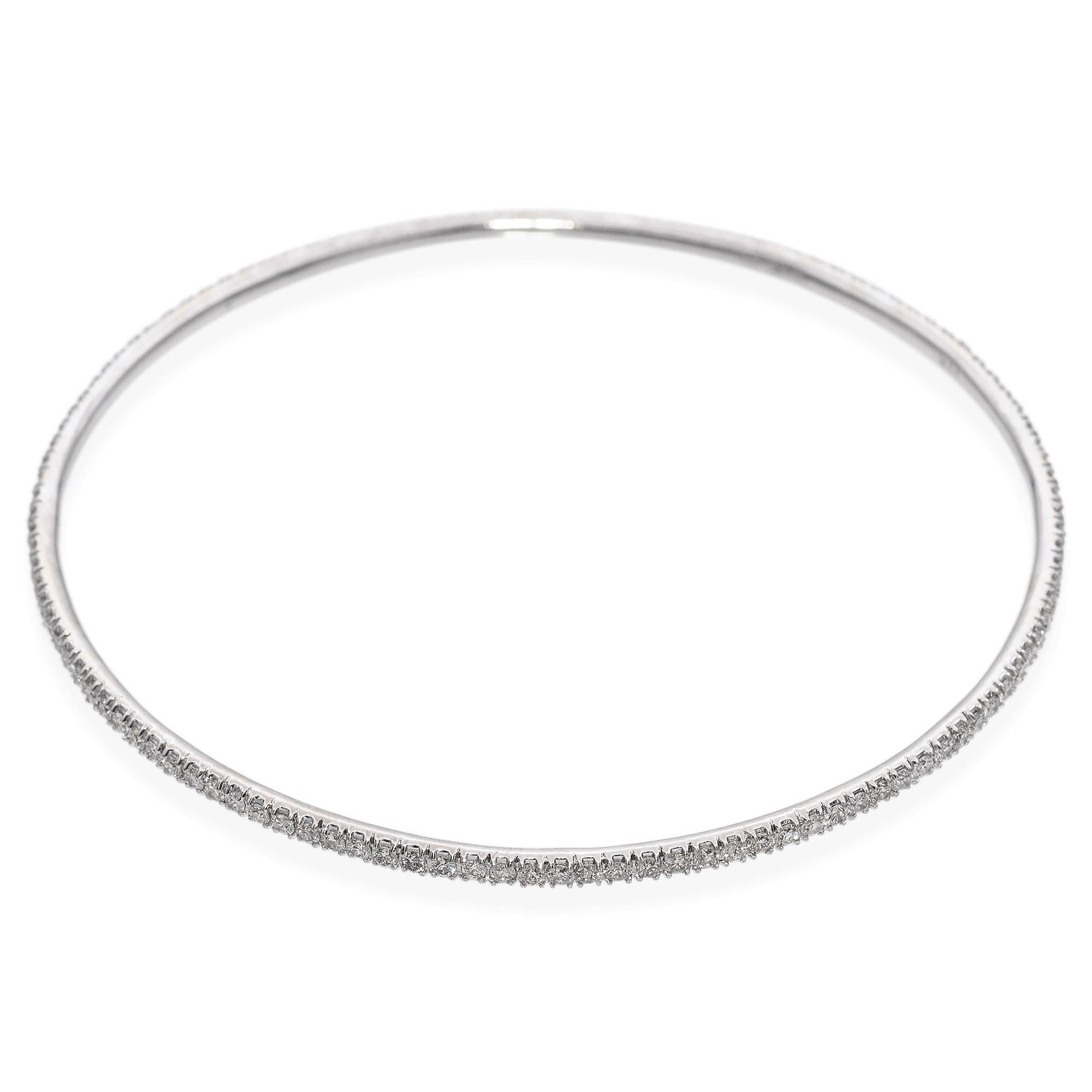 14K White Gold 1.78 TCW Diamond Bangle Bracelet