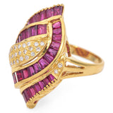 Vintage 18k Yellow Gold Ruby and Diamond Swirl Statement Ring