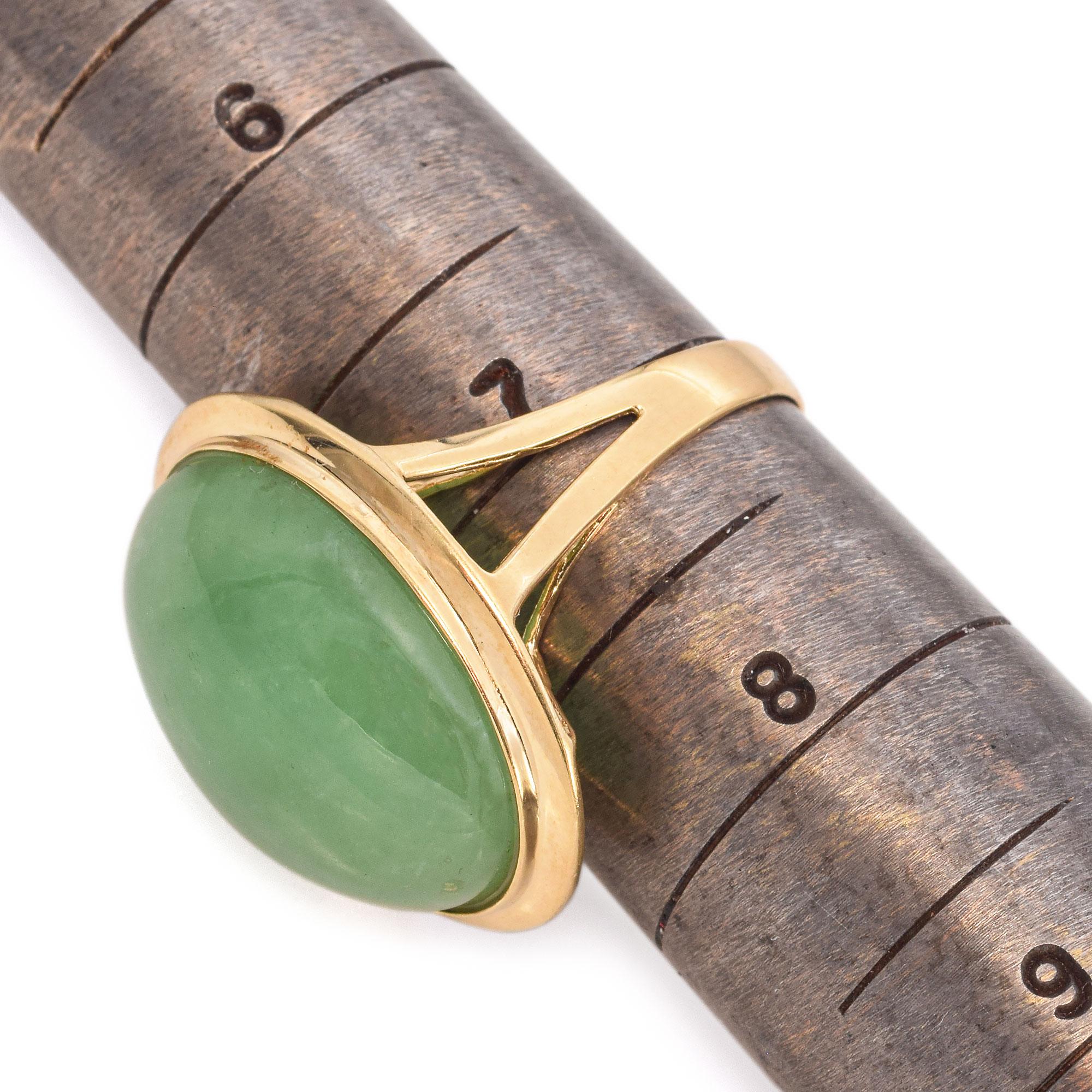 14k Yellow Gold  17.30 Ct Green Jade Cocktail Ring