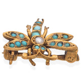 Antique Yellow Gold Turquoise and Pearl Dragonfly Brooch