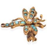 Antique Yellow Gold Turquoise and Pearl Dragonfly Brooch