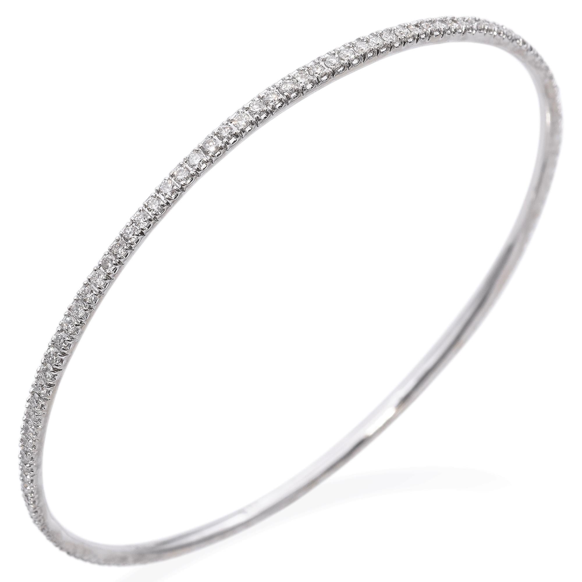 14K White Gold 1.78 TCW Diamond Bangle Bracelet