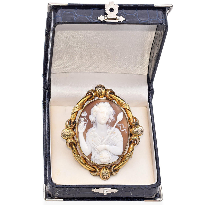 Antique Victorian 10K Yellow Gold Bacchante Cameo Brooch