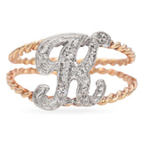 Vintage "K" Initial Diamond Two-Tone Gold Ring