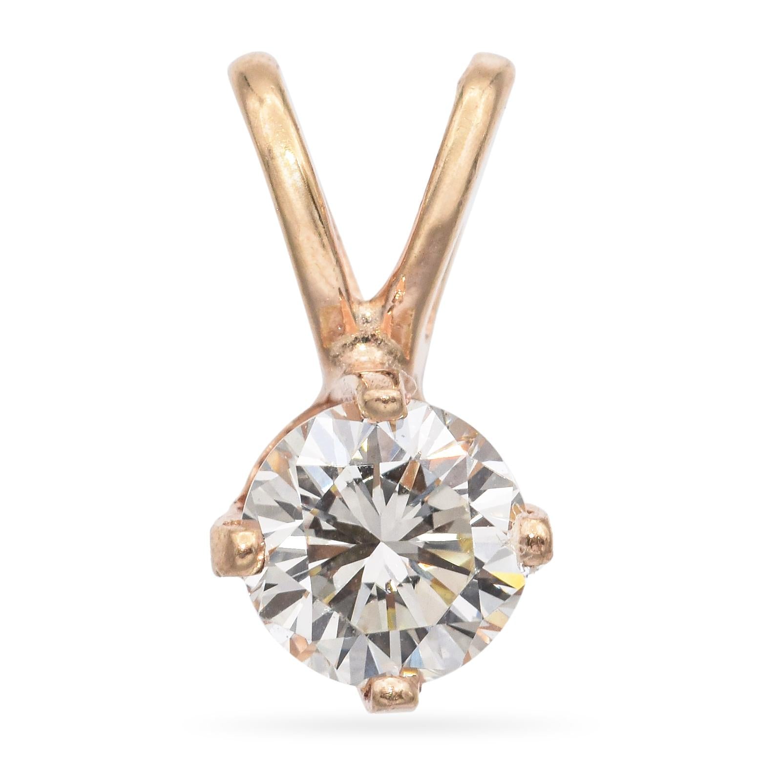 14K Yellow Gold 0.35 Ct. Round Diamond Solitaire Pendant