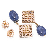 Vintage 14k and Sterling Silver Polki Diamond and Sapphire Drop Earrings