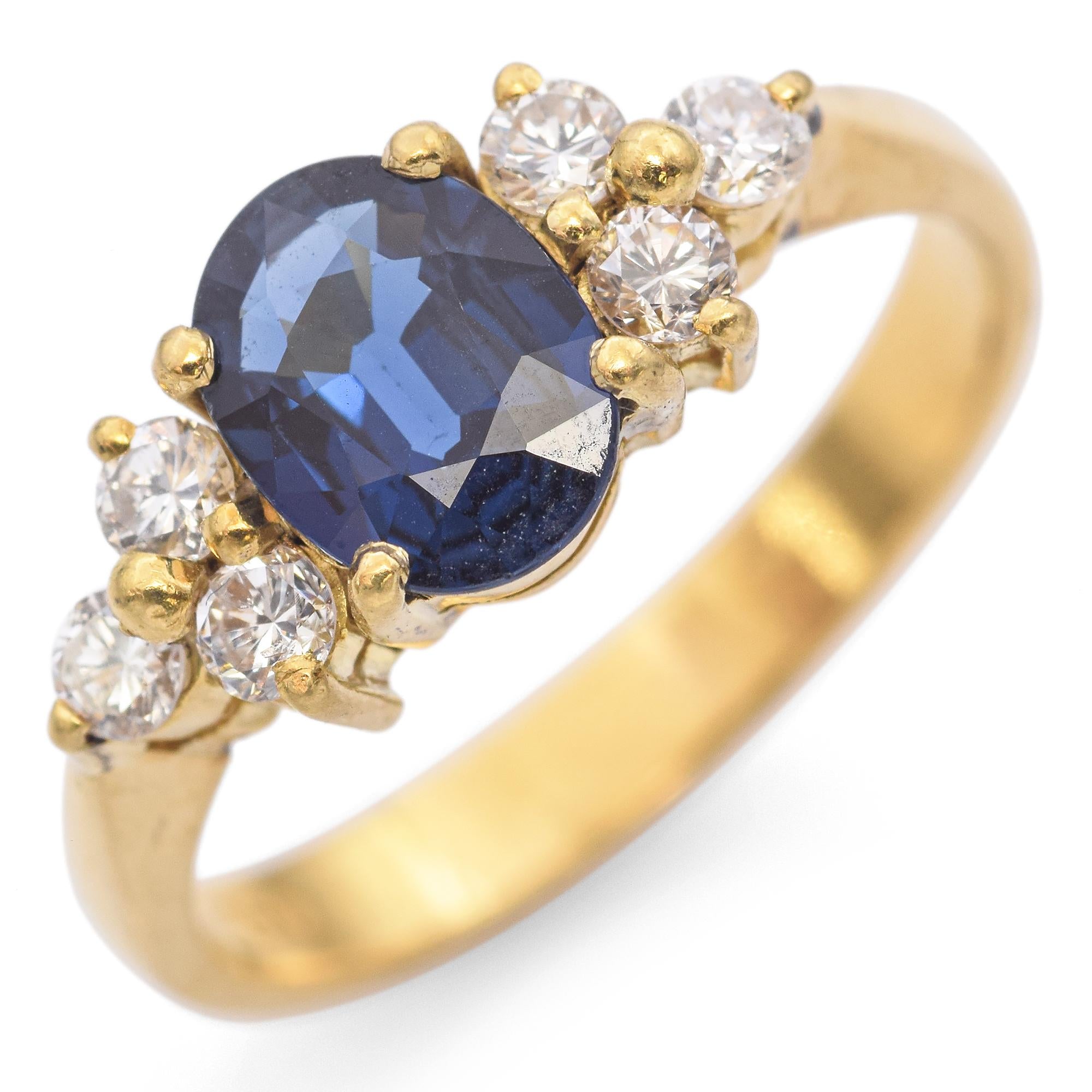 18K Yellow Gold 0.81 Ct. Oval Sapphire and Diamond Ring