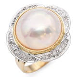 Vintage 14K Yellow Gold Mabe Pearl & Diamond Cocktail Ring