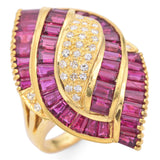 Vintage 18k Yellow Gold Ruby and Diamond Swirl Statement Ring