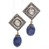 Vintage 14k and Sterling Silver Polki Diamond and Sapphire Drop Earrings